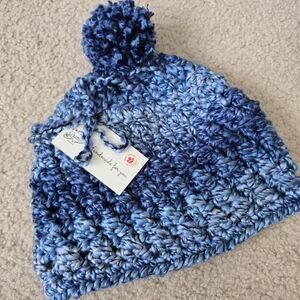 HANDMADE OOAK Pom-Pom Hat Toque Beanie  - Cozy Blue Knit Hat